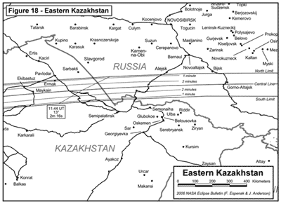 Карта пути тени через Казахстан и окрестности Горно-Алтайска